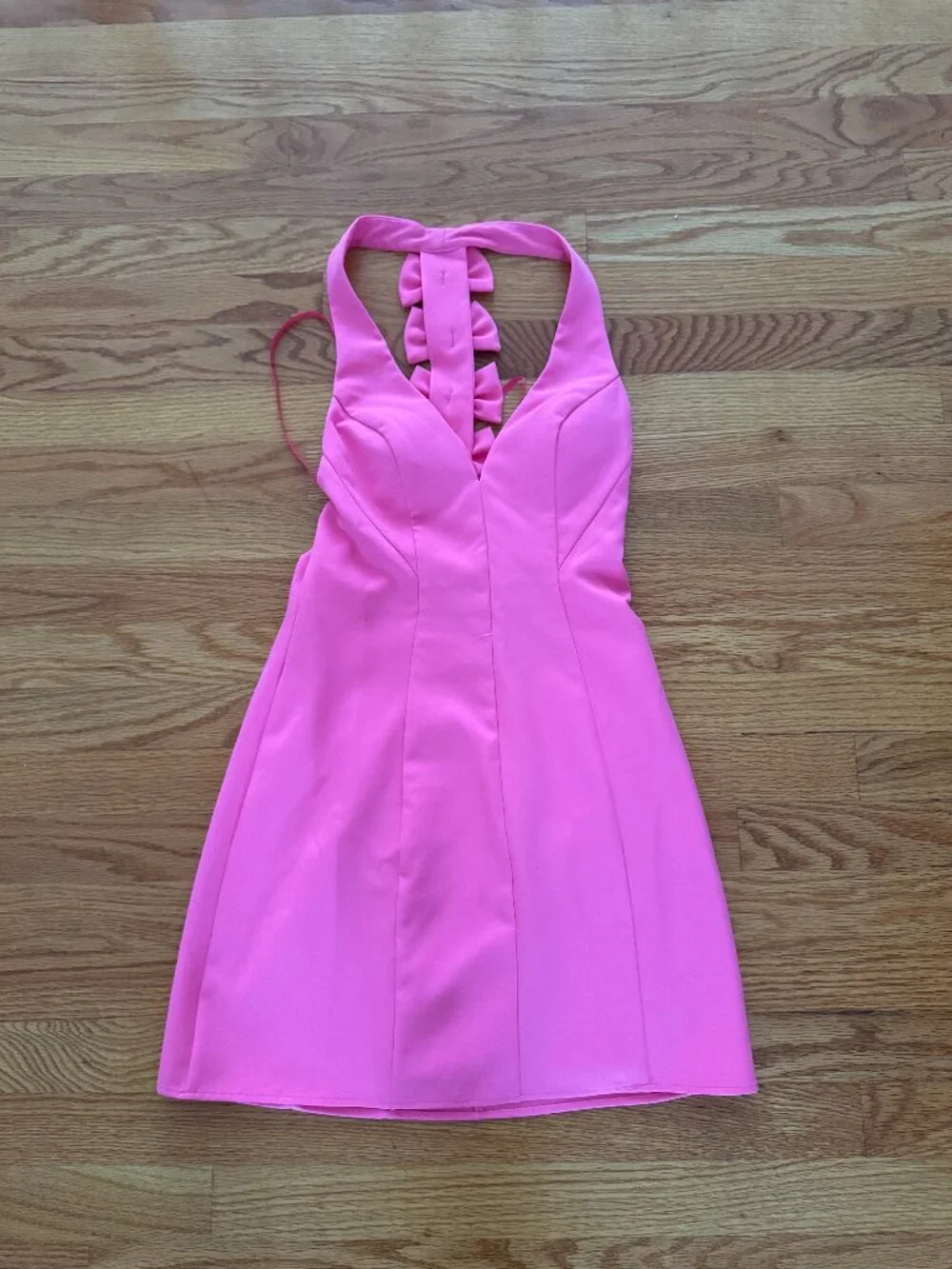 Seni & Cade Pink Bow-Back Halter Mini Dress
